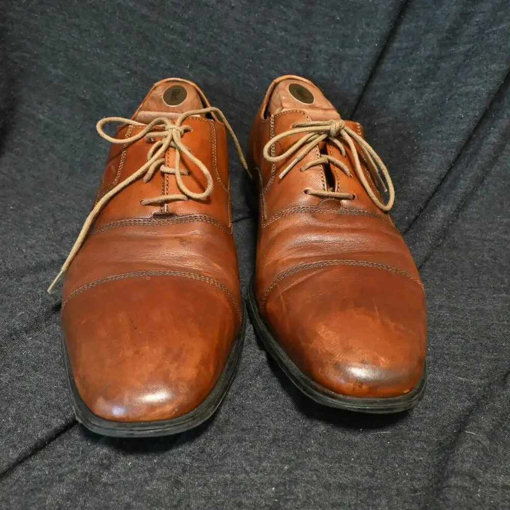 Cole Haan Men's 12M Jefferson Cap Toe Oxford Brown Leather Dress Shoes